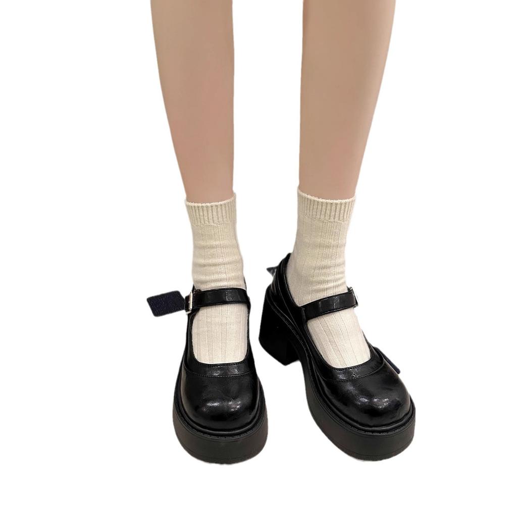 Туфли Мэри Джейн на платформе в британском стиле для женщин, весна и осень с юбками, на высоком каблуке, на толстом каблуке, ретро маленькие кожаные туфли для женщин