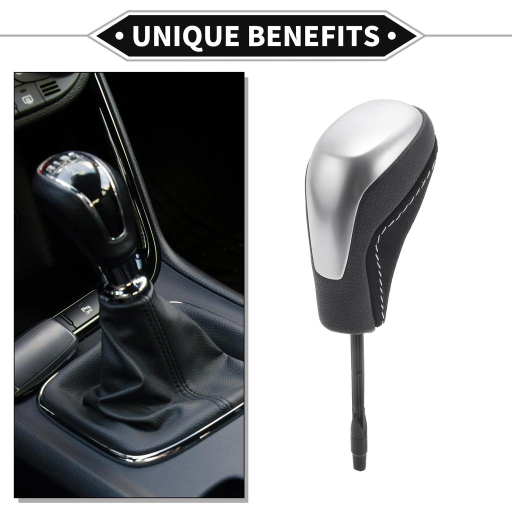 VekAuto Automatic Gear Shift Knob for BMW 3 Series E46 1998-2006, Durable Plastic and Faux Leather, Black and White, Gearbox Stick Shift Lever Knob.