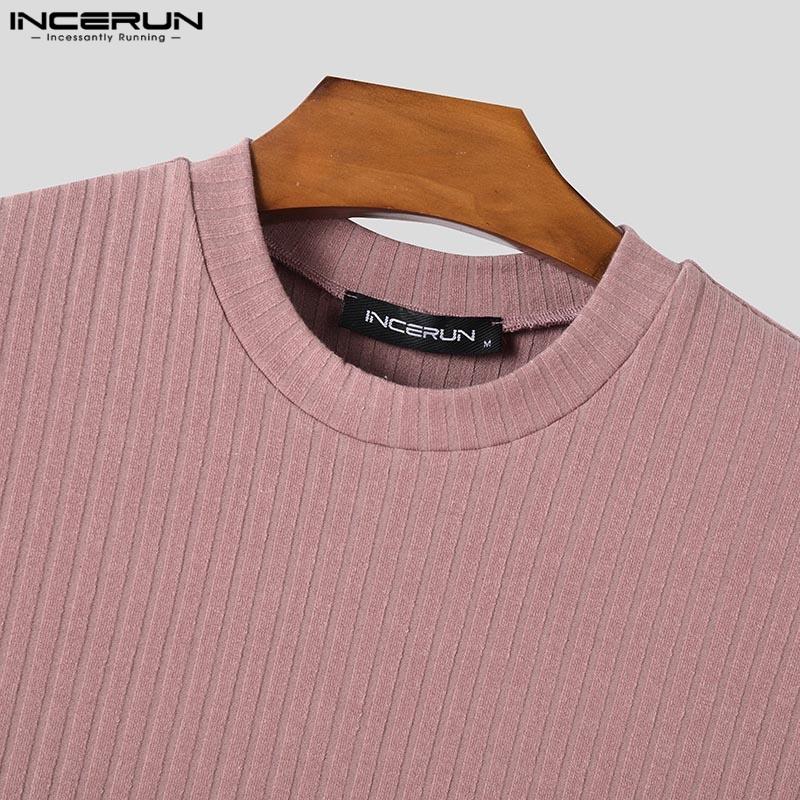 INCERUN Летние мужские повседневные обтягивающие топы с коротким рукавом в полоску футболки