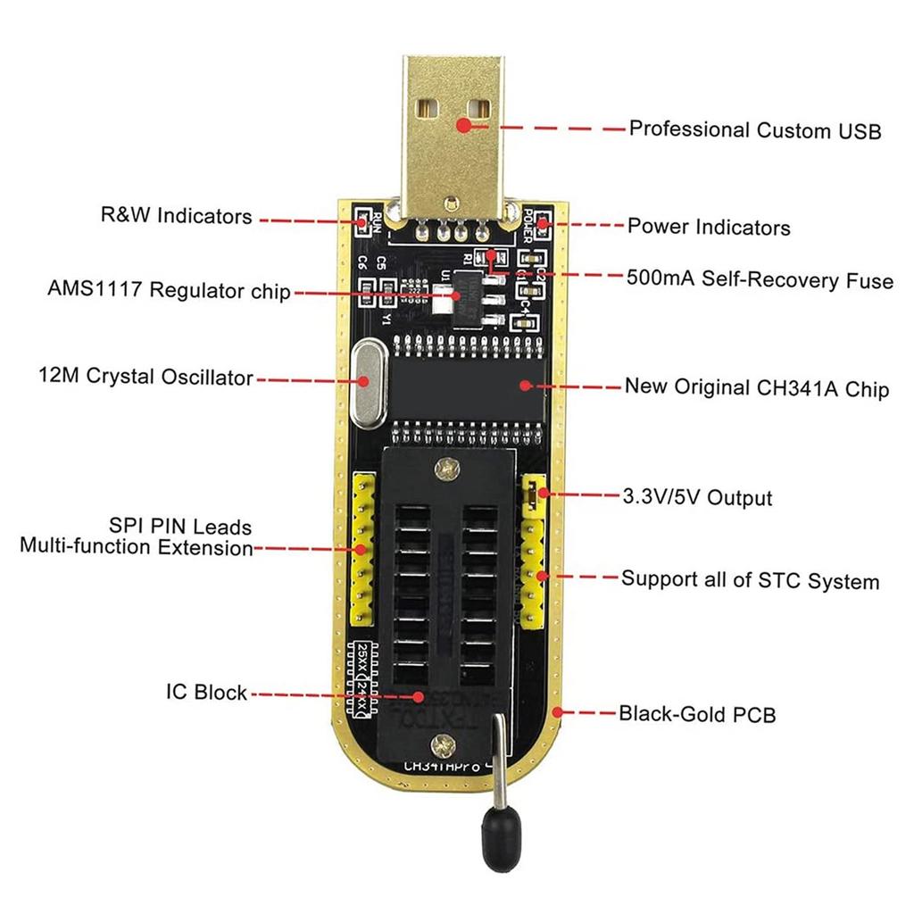 CH341A USB Programmer EEPROM BIOS Flasher Programmable Logic Circuits with SOP8 Flash Clip Suitable for 24 25 Series