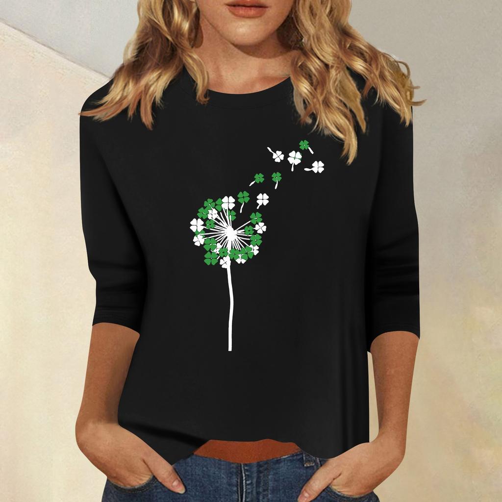 Women's Fashion Casual  Printed Seven Sleeve Round Neck Top