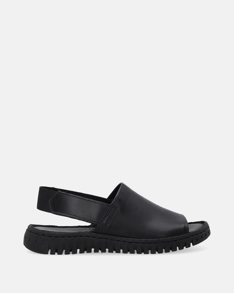Black genuine leather sandals with grooved soles Black genuine leather sandals with grooved soles 37