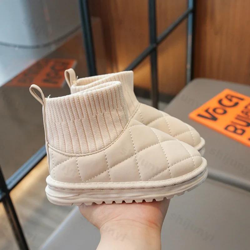Модные детские зимние ботинки для девочек из толстого хлопка, теплые плюшевые зимние ботинки для мальчиков, нескользящая мягкая подошва, повседневная хлопковая обувь