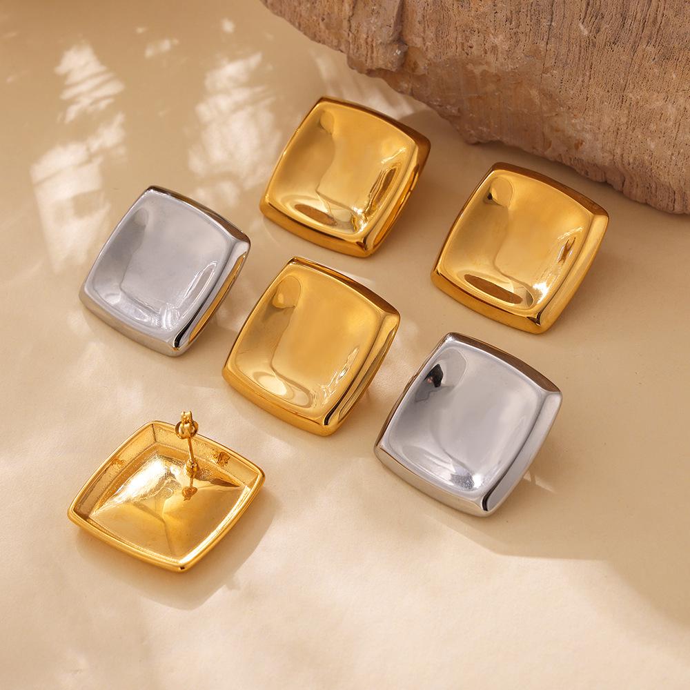 Винтажные геометрические квадратные вогнутые серьги из титановой стали с покрытием из золота 18 карат