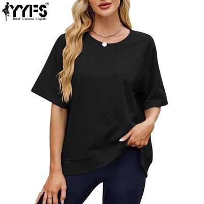 Женские модные повседневные летние весенние однотонные блузки и рубашки с короткими рукавами и круглым вырезом с принтом