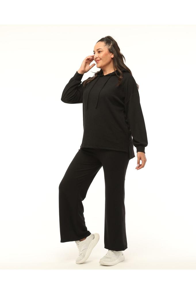 Women's Fashion Big Size Tracksuit Set Green Plus Size Wide Leg Long Sleeve Hooded Tracksuit Set