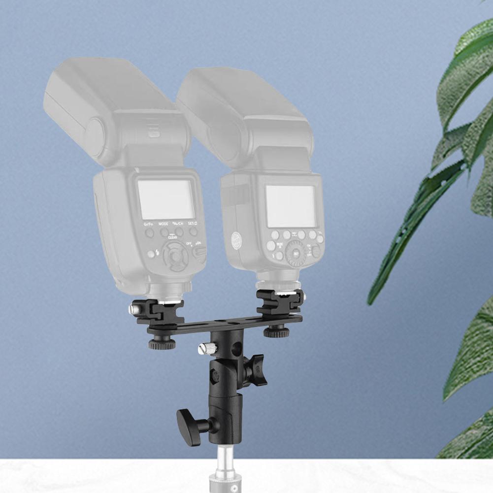 Dual Flash Bracket Umbrella Holder Light Stand Bracket Mount Double Hot Shoe Flash Umbrella Holder for DSLR Camera Accessories