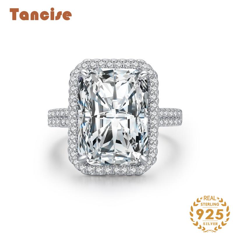 Tancise Classic 925 Sterling Silver Zircon Ring Ladies Jewelry Wedding Promise Party Gift