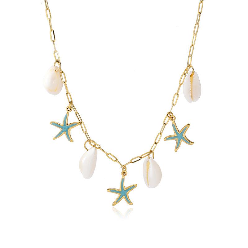 European and American vacation style starfish shell pendant 18K gold-plated necklace bracelet set light luxury niche design