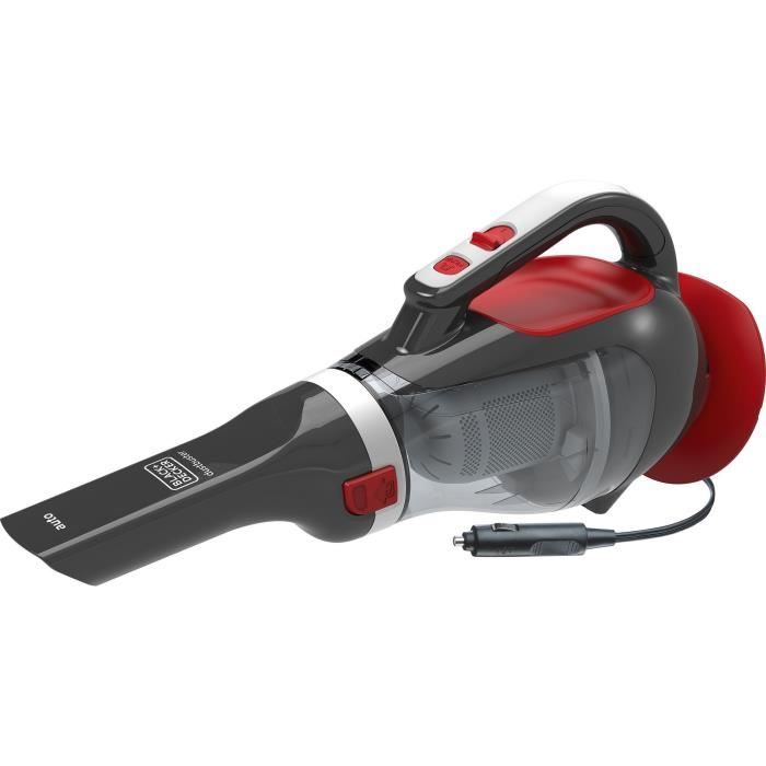 Aspirateur a main spécial voiture - BLACK &amp; DECKER ADV1200-XJ - 12,5 AW - 12V - Prise allume cigare - Rouge / Gris