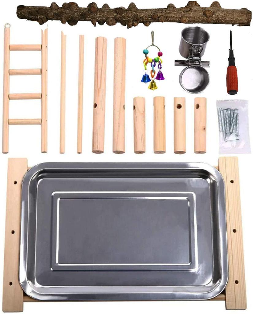 Игровая площадка для попугаев из цельного дерева: Подставка для птиц, тренировочная палка и лестница