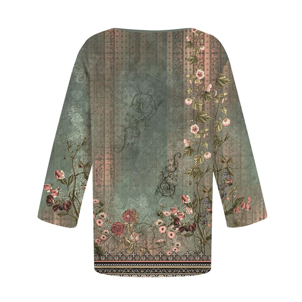 Women's T Shirt Tee Print Button 3/4 Sleeve Daily Weekend Fashion Basic Regular Top