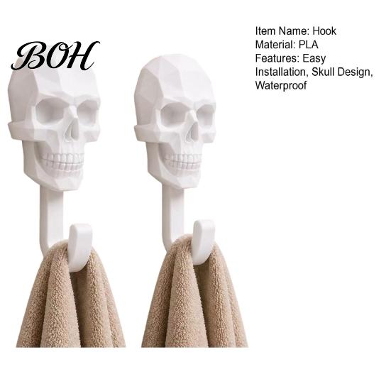 Damage-free Wall Hanger 2Pcs Hook Up, 3D Printed Skull Design Hooks, No Drilling Industrial Style Mount Hanger, Waterproof Bathroom Storage for Towels