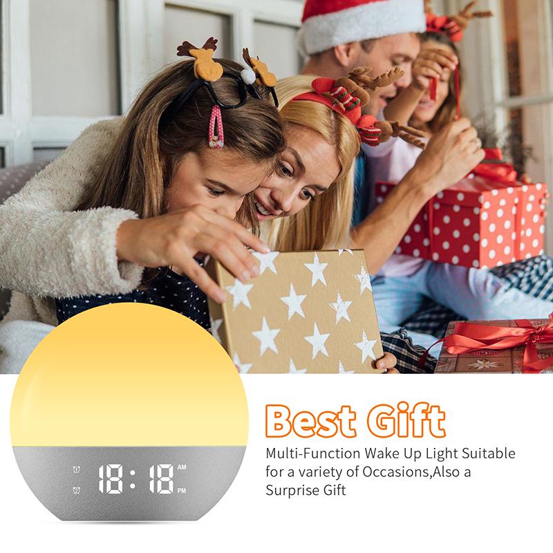 Wake Up Light Alarm Clock Sunrise/Sunset Simulation FM Radio Color Night Light White Noise Machine Bedside Clock for Home Decor