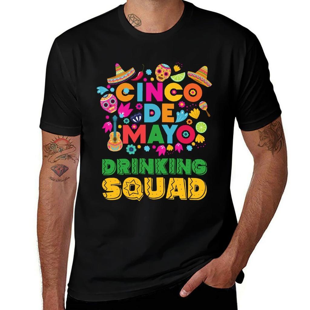 Cinco Drinko Squad Drinking Party Fiesta Funny Cinco de Mayo T-Shirt Simple Solid Color Crew Ne