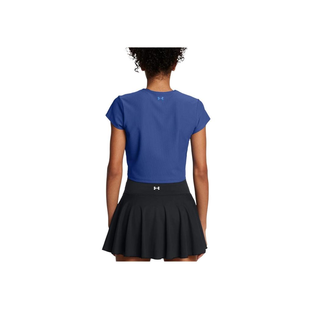 Under Armour Meridian Rib Round Neck Casual Solid Color Breathable Short Sleeve T-Shirt Women Tops Tech-Blue 1386615-432