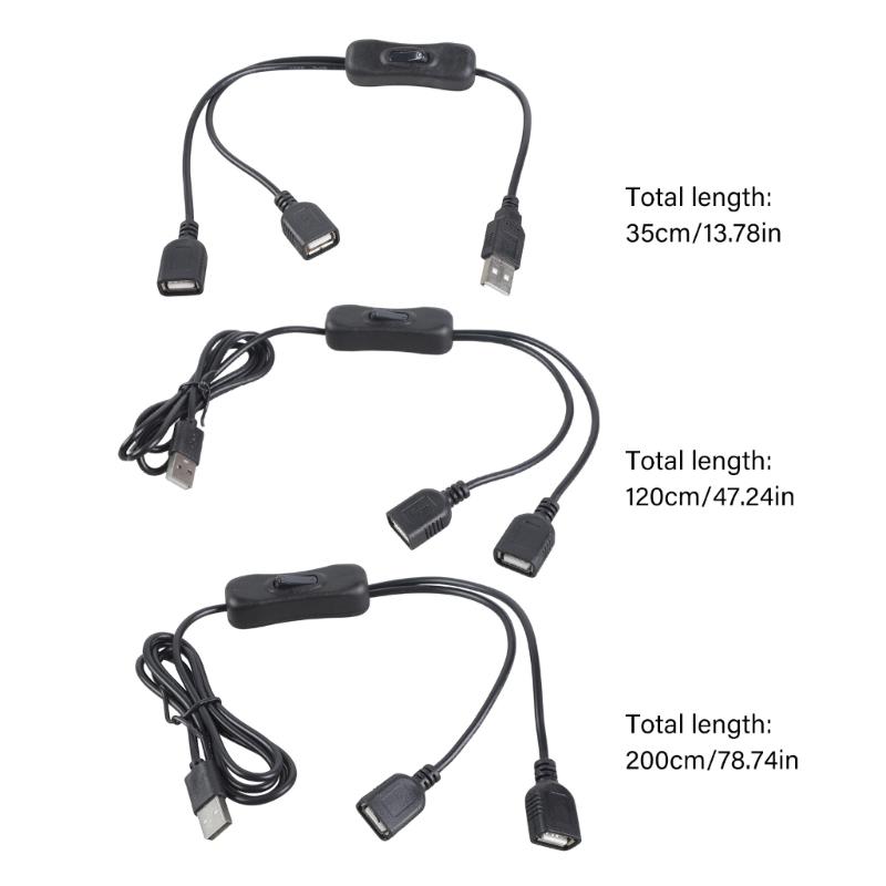 Зарядный кабель с двумя USB-выходами и переключателем для дома и офиса, гибкая длина, высокая скорость питания.