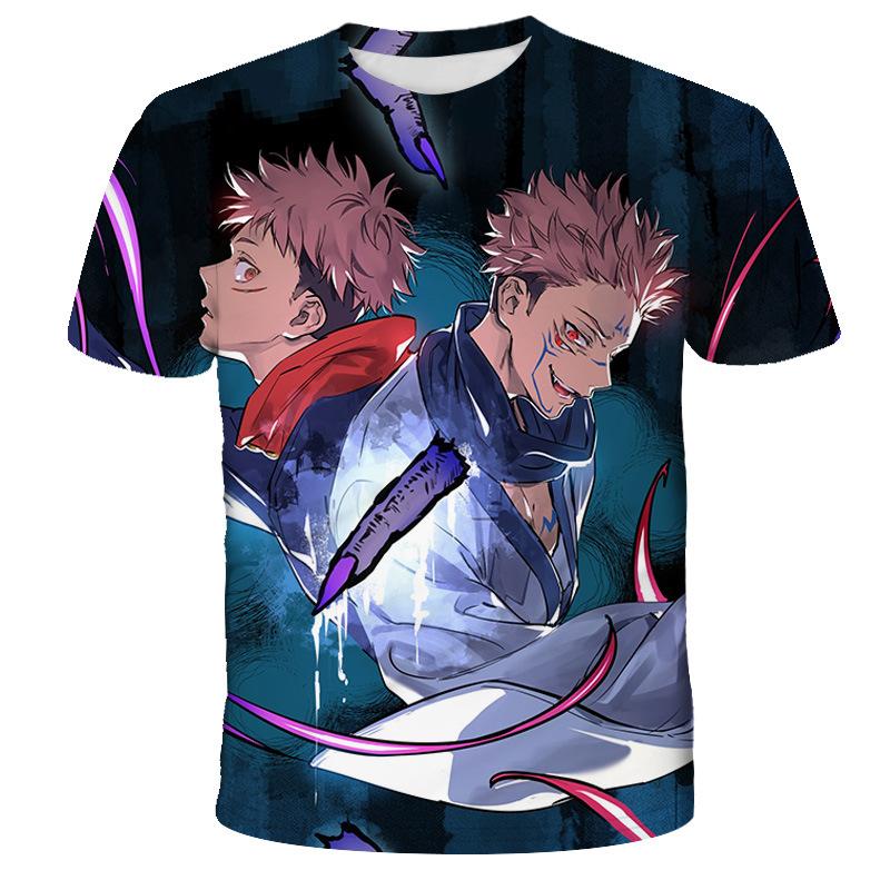 Японское Аниме Майки Jujutsu Kaisen 3D Принт Летние Быстросохнущие Круглый Вырез Короткий Рукав для Мужчин Полиэстер Не выцветают
