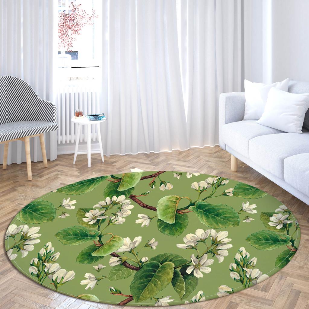 Cherry Blossom Leaf Area Carpet Large Floral Illustration Round Cushion Printing Plant Home Living Room Decorative Carpet