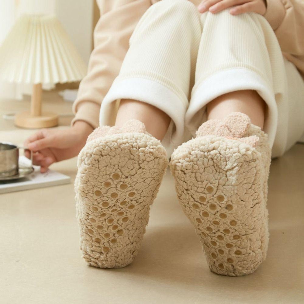 Cartoon Floor Stockings Women Mid-Calf Coral Fleece Socks Funny Furry Plush Sock  Winter