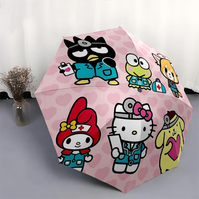 1pc Hello Kitty Nurse Theme Automatic Opening/Closing Umbrella with Convenient Portable Design, 8-Bone Iron Frame Outdoor Umbrella, Perfect Gift for F