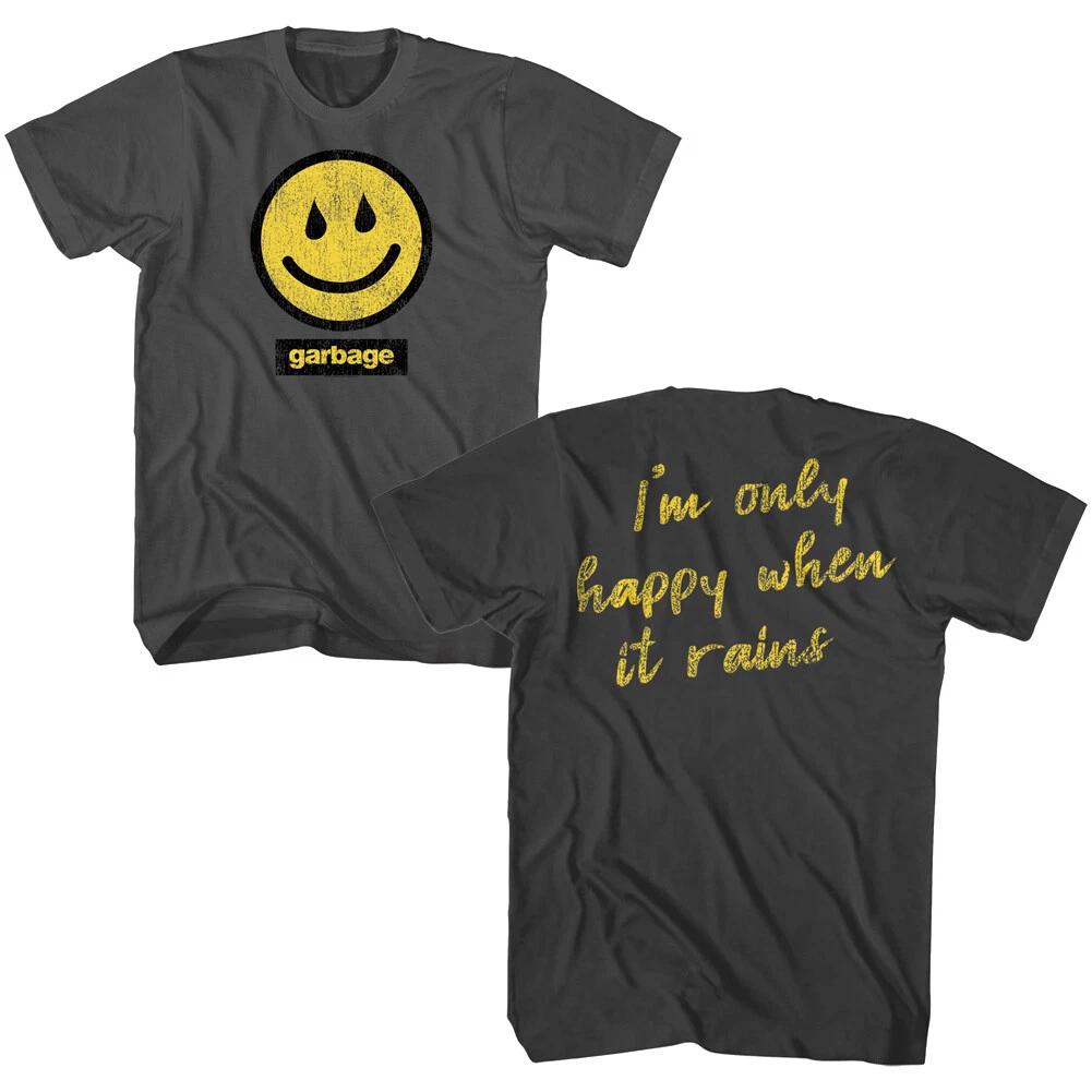 Garbage Rain Smiley Men's T Shirt Only Happy When It Rains Rock Band Song Lyrics