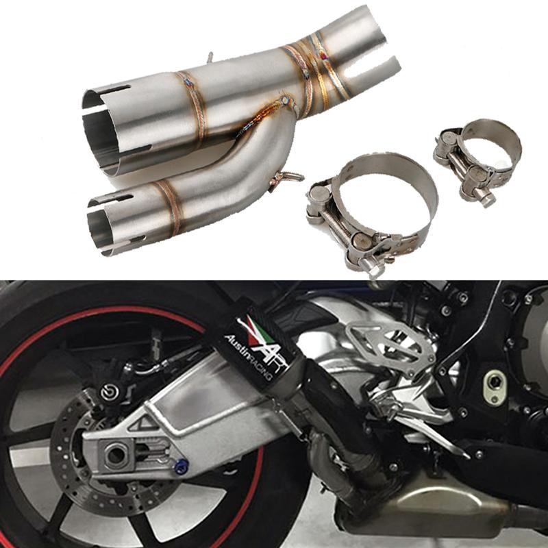 REALZION S1000 RR Exhaust Middle Pipe Motorcycle Slip-On Link Pipe Connect Tube With Heat Shield Cover For BMW S1000RR 2017 2018