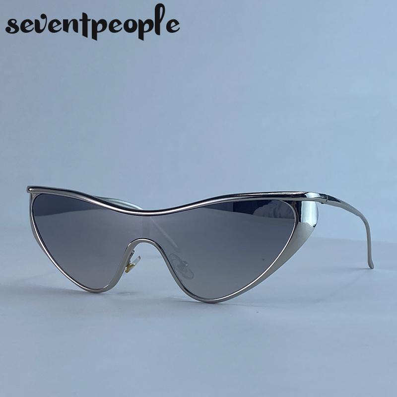 Sexy Cat Eye One-Piece Y2K Punk Sunglasses Women Luxury Brand Trendy Steampunk Shield Sunglass Vintage Metal Shades UV400