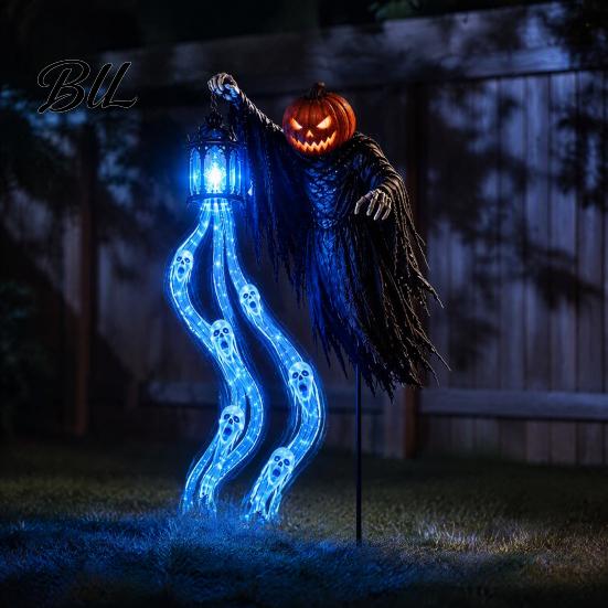 Creepy Party Props for Outside Halloween Soul Harvester Solar Garden Stake Light, Animated Ghost Lantern with Outdoor Lawn Decorations Flowing
