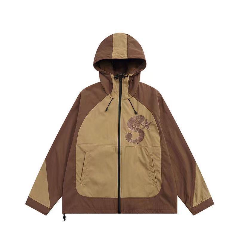 Унисекс Трендовая Ветровка с Капюшоном Контрастного Цвета - Повседневная Куртка Свободного Кроя на Осень