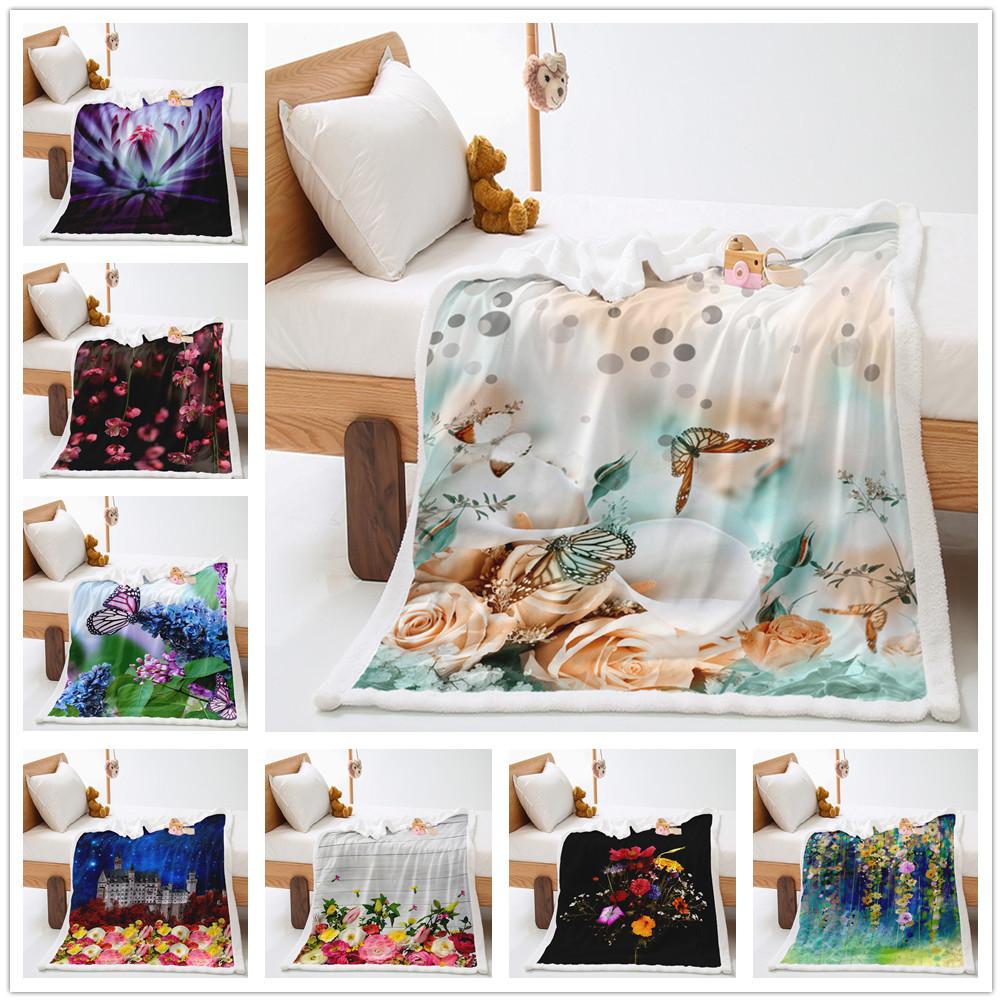 Morning Flower Set 2D Digital Printing Thickened Lamb Fleece Crystal Fleece Blanket One Piece