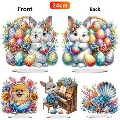 5D DIY Алмазная мозаика Настольные украшения Акрил Специальная форма Пасхальное яйцо Померанский шпиц Настольные наборы алмазной мозаики для начинающих 24 см