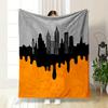 Silhouette of Skyscrapers Above a Black Dripping Liquid On Orange. for All Seasons Blanket Lunch Break Throw Gift