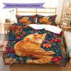 Boho Floral Cat Pattern Bedding Quilt Set Quilt Cover Pillowcase Home Decoration Birthday Gift (1 * duvet cover + 2 * pillowcase, without core)