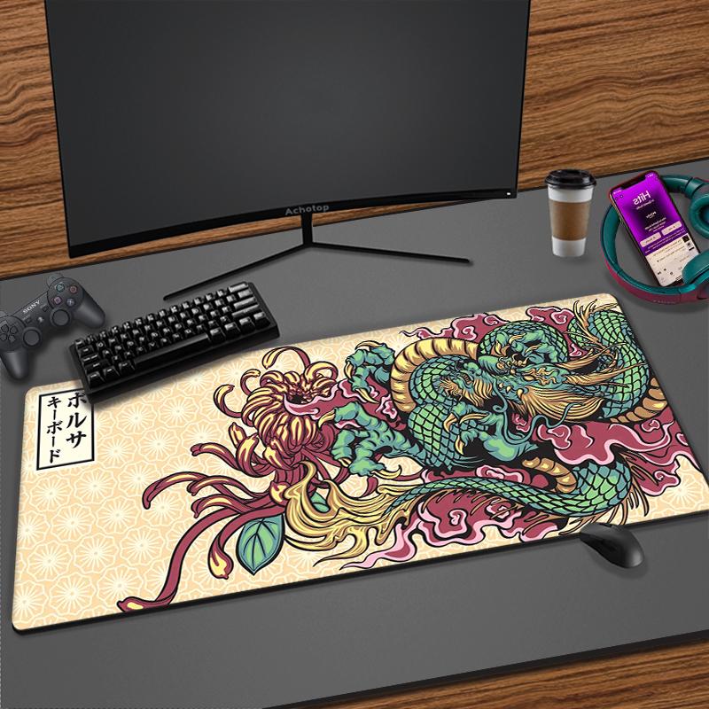 Большой игровой коврик для мыши с японским драконом, XXL клавиатура, геймерский коврик для мыши на столе, скоростной настольный коврик, коврик для мыши в стиле аниме