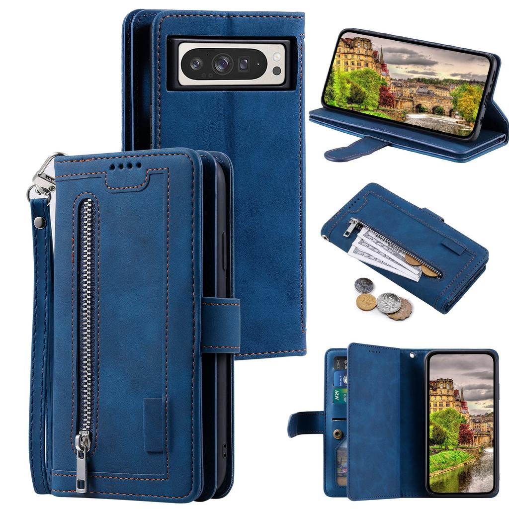 For Google Pixel 10 Pro XL Case PU Leather Phone Cover with Zipper Wallet 9 Card Slots
