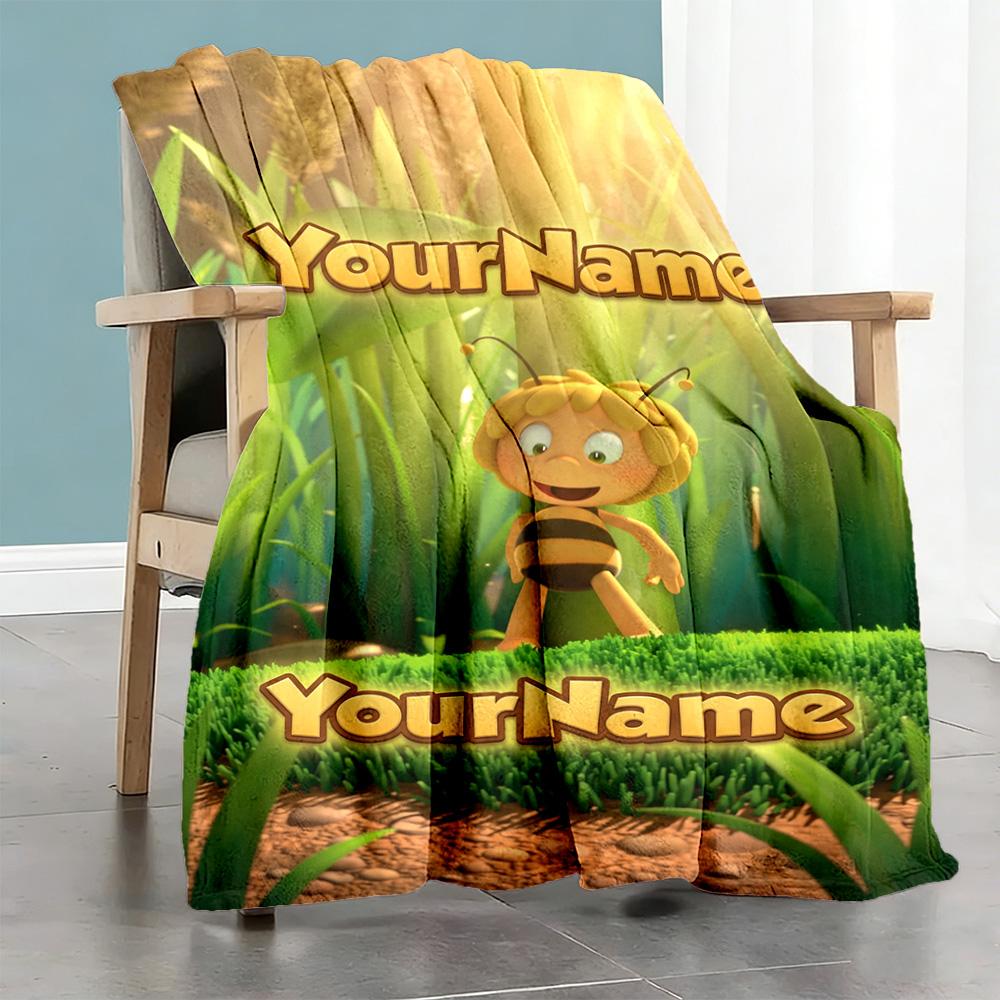 Biene Maja Customize Your Name Blanket Throw Customizable Blanket Durable Comfort for Bedding Bed Office Chair Four Seasons Multipurpose