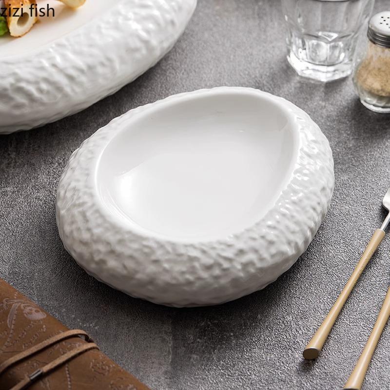 Керамическая тарелка для ужина с неровной текстурой камня, двухслойная изоляционная тарелка для ресторана, десертная тарелка для пасты, специальная столовая посуда