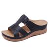 Large Size Summer Casual Retro Wedge-heeled Thick-soled Sewing Shoes Leather One-line Ladies Sandals and Slippers