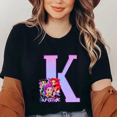 Kpop Охотники на демонов От А до Я 26 Букв Алфавита Футболка для Женщин Модная Корейская Повседневная Футболка Одежда Футболки Y2k Топы Эстетичная Одежда