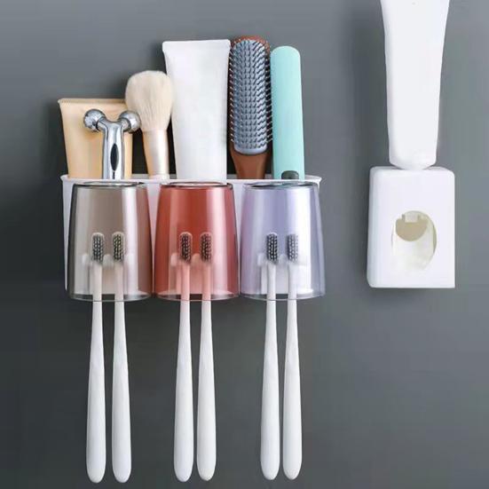 Toothbrush Holder Toothpaste Squeezer Set Simple Installation Wall Mounted Bathroom Toothbrush Holder with Storage Compartments
