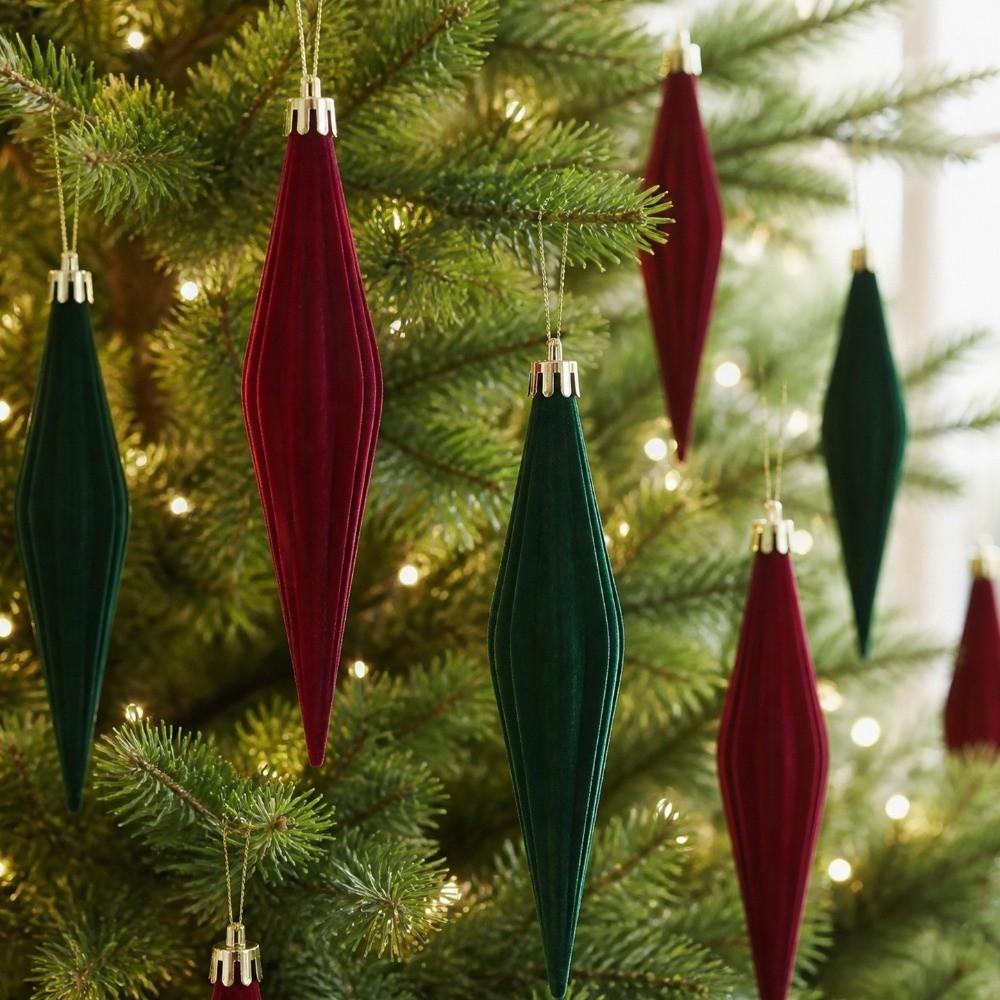6Pcs Red Christmas Tree Flocking Pendant Kit Flocked Hanging Decorations Christmas