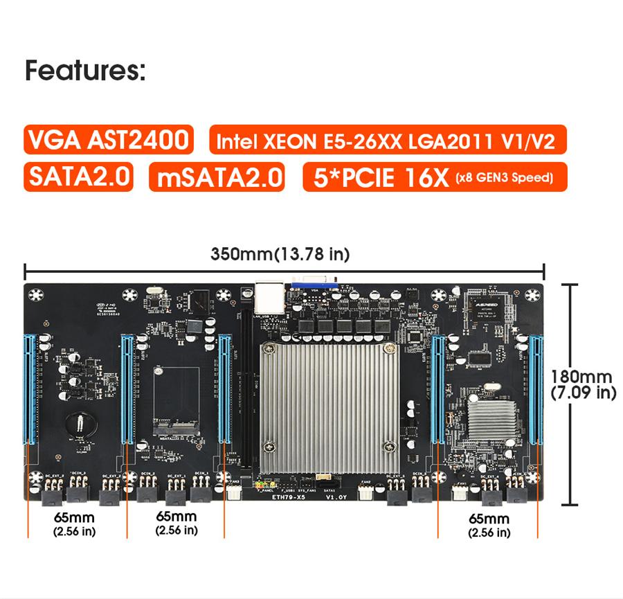 ETH79-X5 Плата для майнинга 5 GPU RTX3060 XEON E5 VGA