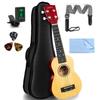 21 Inch Basswood Colorful Ukulele Set for Children Students Beginners Ukulele Strap Cross Tuner Bag (Includes Pick) (Wood Color)
