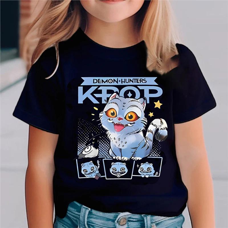 Kpop Охотники на демонов Детская одежда Футболка с коротким рукавом Милая Kpop Охотники на демонов Тигр Харадзюку Футболка для мальчиков девочек