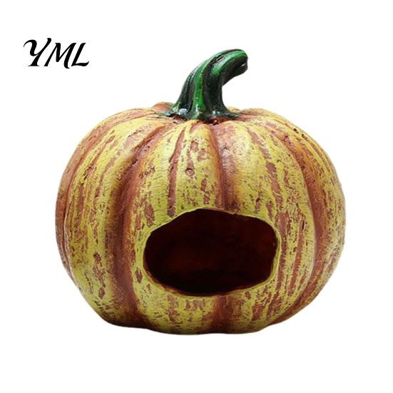 Aquarium Cave for Small Fish Pumpkin Hideout, Halloween Tank Decoration, Resin Jack-O-Lantern Decorative Habitat Hide Betta Shrimp Aquatic