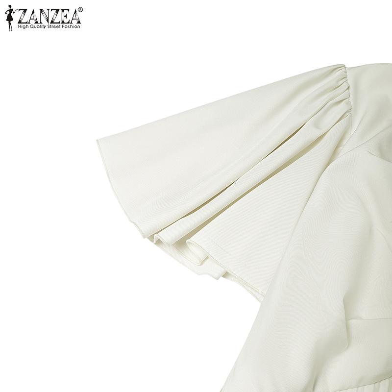 ZANZEA Женское повседневное летнее платье с коротким рукавом и V-образным вырезом