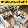 Sponge Holder for Kitchen Sink, Plastic Auto Draining Kitchen Sink Organizer, Sink Caddy with Removable Brush Holder