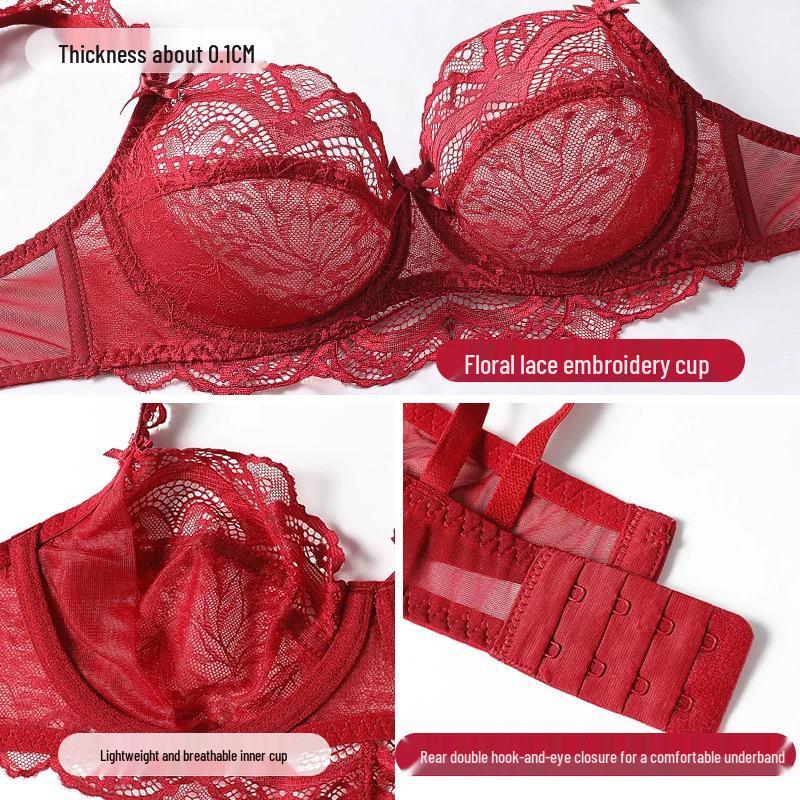 European American Sexy Lingerie: Transparent Plus Size Ultra-Thin No Sponge Lace Bra - Minimizes Large Bust, Anti-Sagging