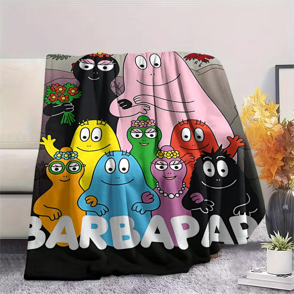 1Pc Barbapapa Family Print Flannel Blanket, High quality Comfortable for All Seasons, Home Decor, Warmth and Comfort, Perfect for Gifts